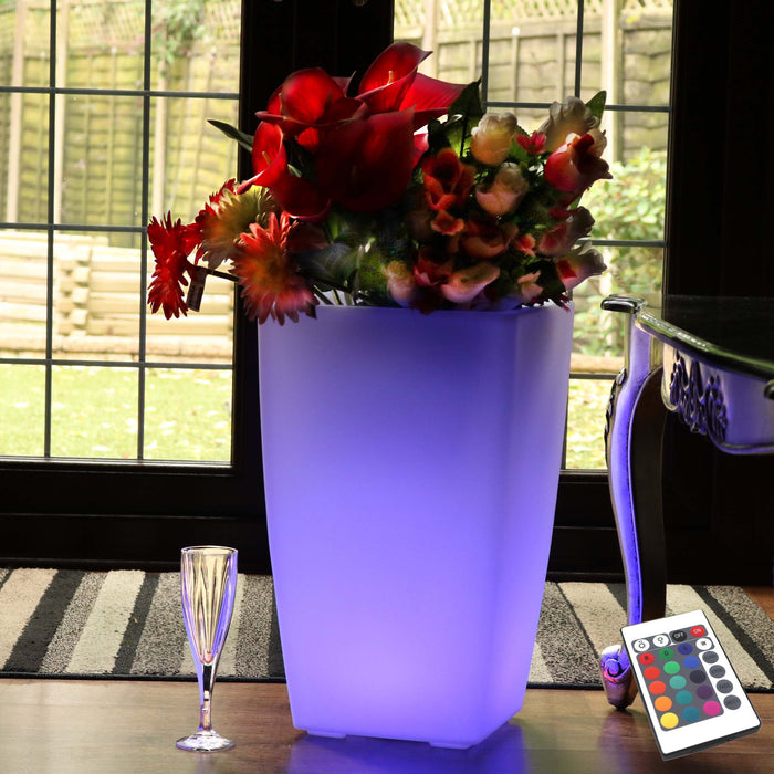 LED Flower Floor Vase, 50cm Cordless Illuminated RGB Plant Pot Light