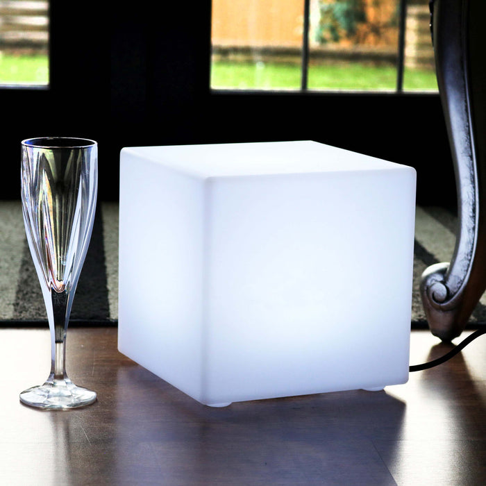 20cm Modern LED Cube Table Lamp for Living Room with White E27 Bulb